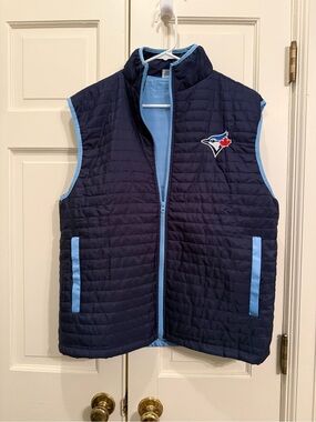 London Fog Navy Quilted Vest with Light Blue Trim